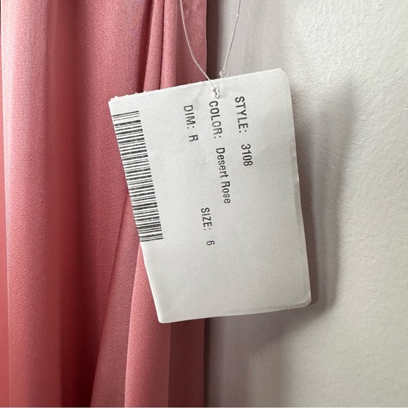 DESSY COLLECTION 3108 SATIN OFF-THE-SHOULDER FLOUNCE EMPIRE GOWN DESERT ROSE - Picture 6 of 11